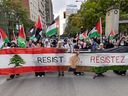 Anti-Israel protest outside McGill University's Roddick Gate in Montreal Monday, October 7, 2024 on the one year anniversary of the Hamas attack on Israel. (John Mahoney / MONTREAL GAZETTE)